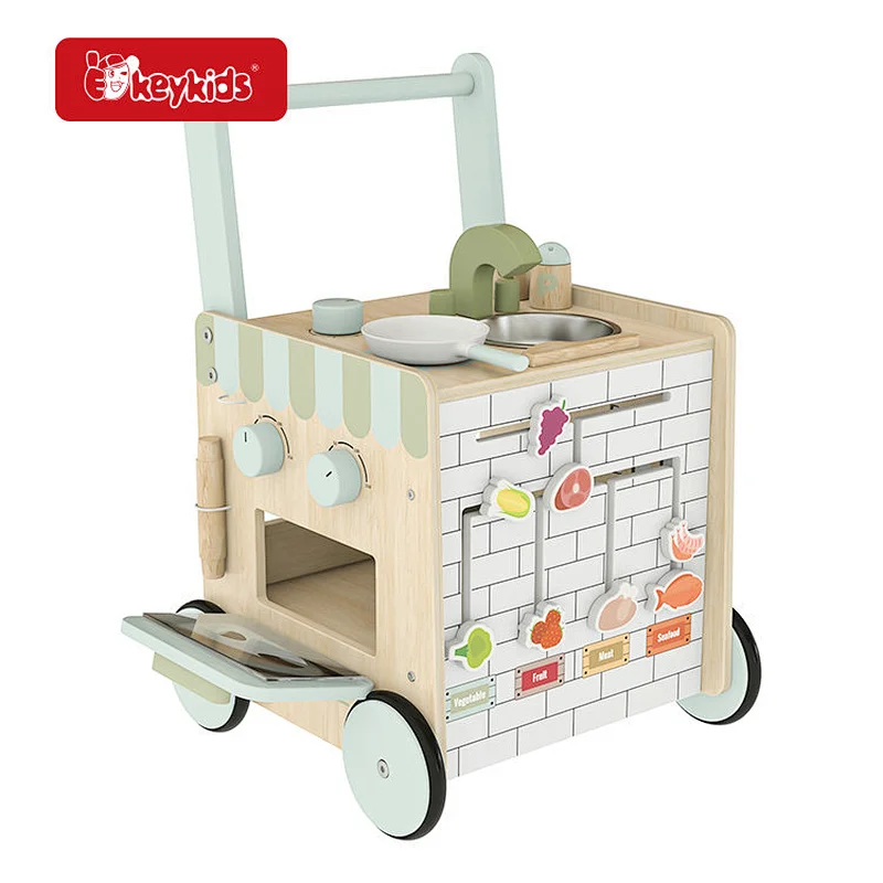 2024 New Design 6-in-1 Wooden Baby Stroller with Play Kitchen for Kids W16E243